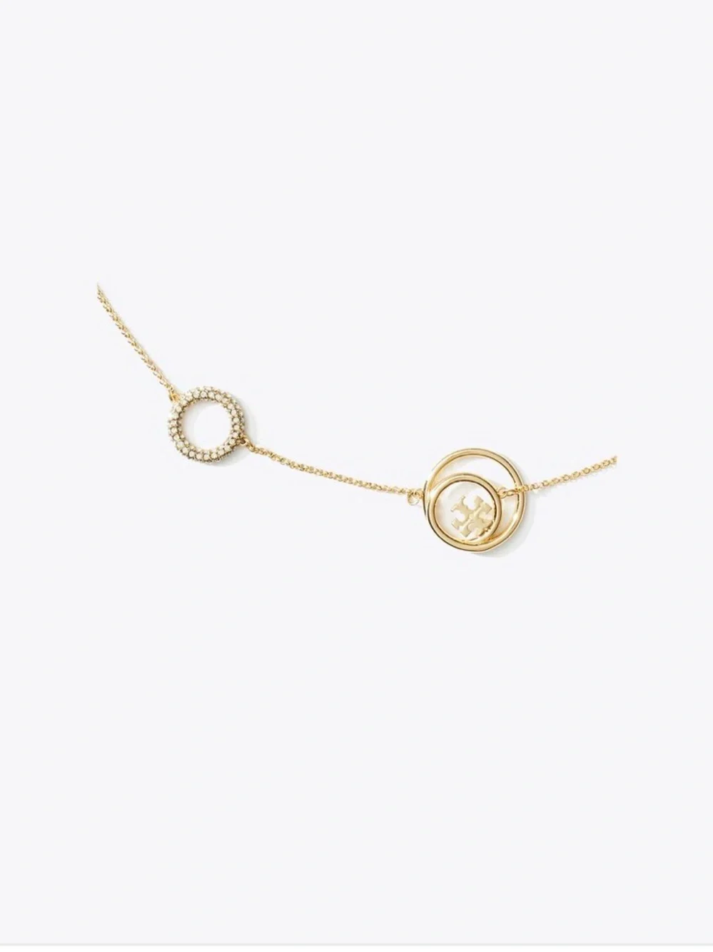 Tory Burch Millet T Gold and pave crystal Necklace NWT